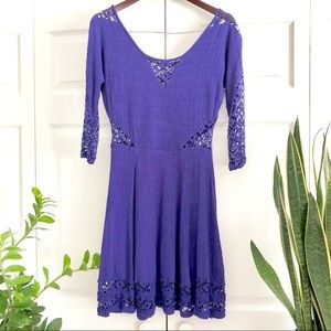 Free People 3/4 Sleeve Cutout Skater Dress